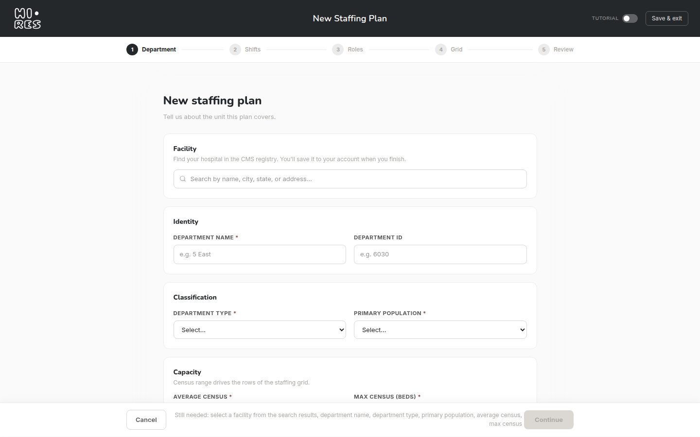 Staffing plan setup wizard